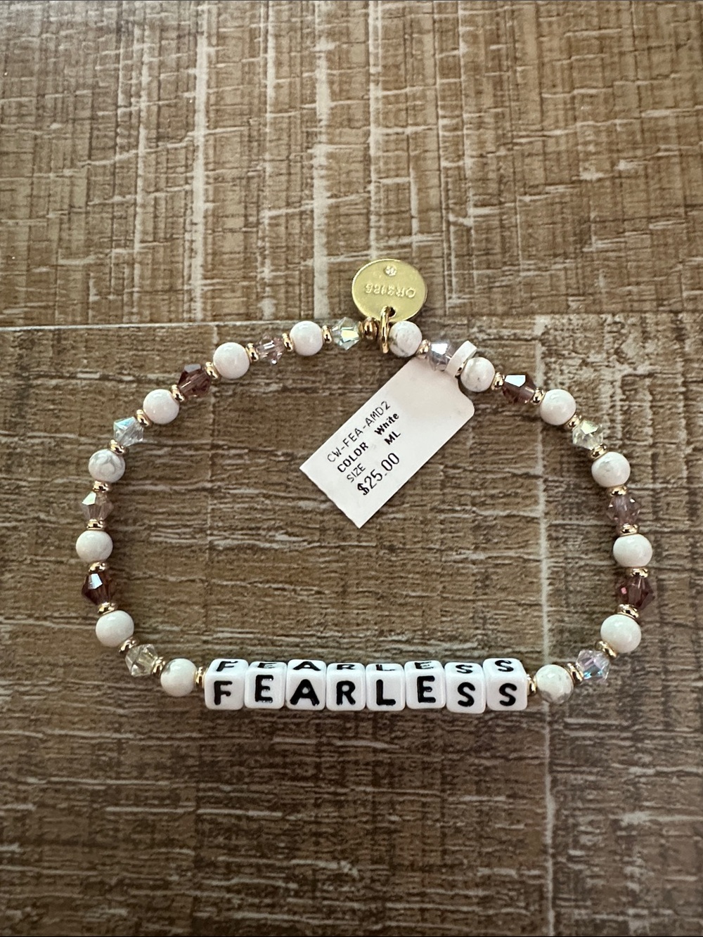 FEARLESS White & Pink Beaded Stretch Bracelet
